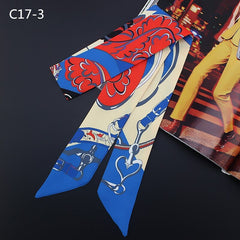 Silk Scarf For Women Letter chain Printed Handle Bag Ribbons Brand Fashion Head Scarf Small Long Skinny Scarves