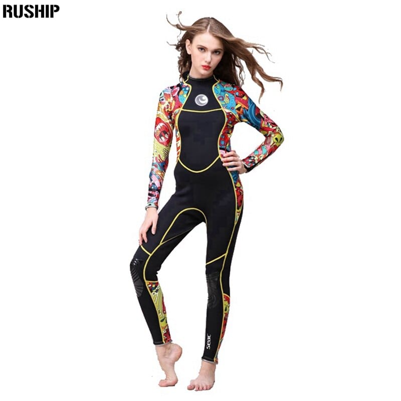 Hisea Women 3 MM SCR Neoprene Wetsuit High Elasticity Color Stitching Surf Diving Suit Equipment Jellyfish Clothing Long Sleeved