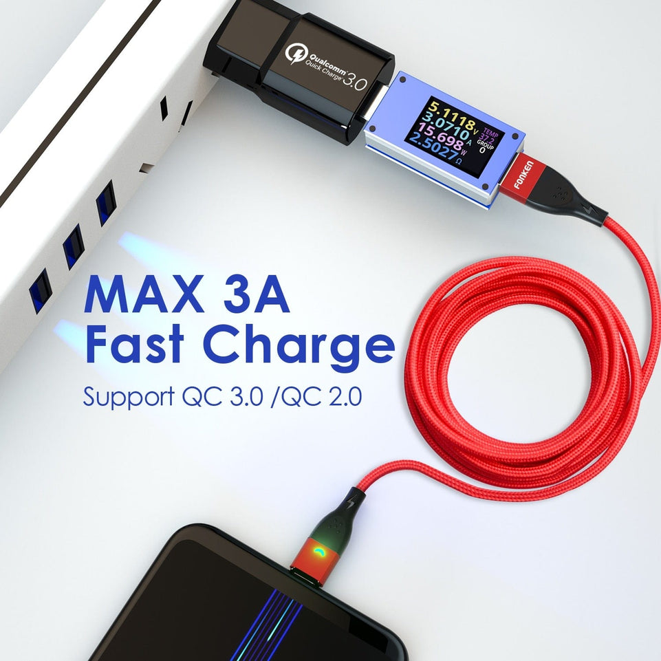 FONKEN Magnetic Cable 3A USB Magnetic Phone Charger Data Cord USB Type C Cable Magnet Fast Charging Cable Micro USB Charge Wire