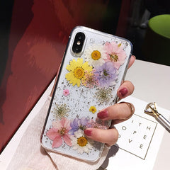 Qianliyao Dried Flower Silver foil Phone Cases For iPhone 14 13 12 11 Pro Max XS Max XR X 6 6s 7 8 Plus SE Soft Silicone Cover