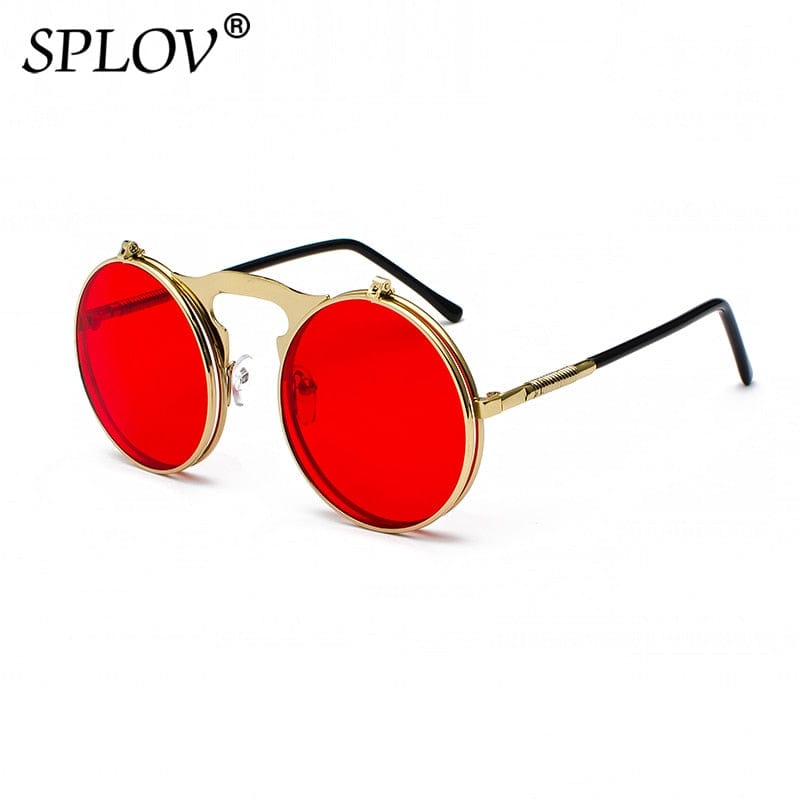 SPLOV Vintage Steampunk Flip Sunglasses Retro Round Metal Frame Sun Glasses for Men Women Brand Designer Circle Glasses Oculos