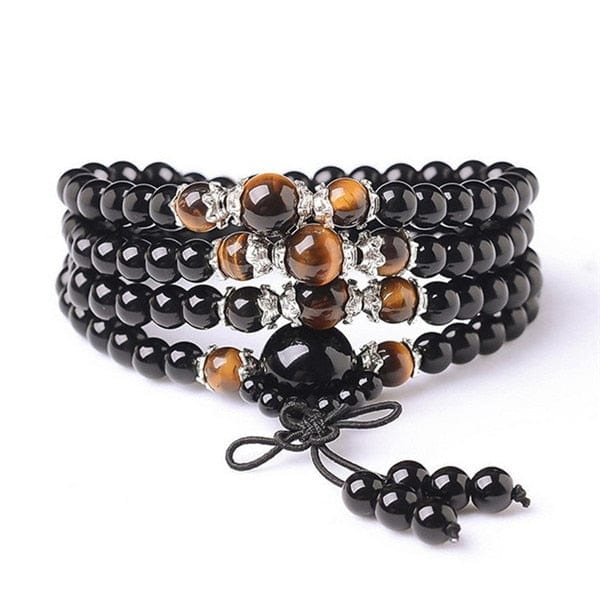 6mm Obsidian Beaded bracelets Buddhist Buddha Meditation 108 Prayer Beads Mala Bracelet