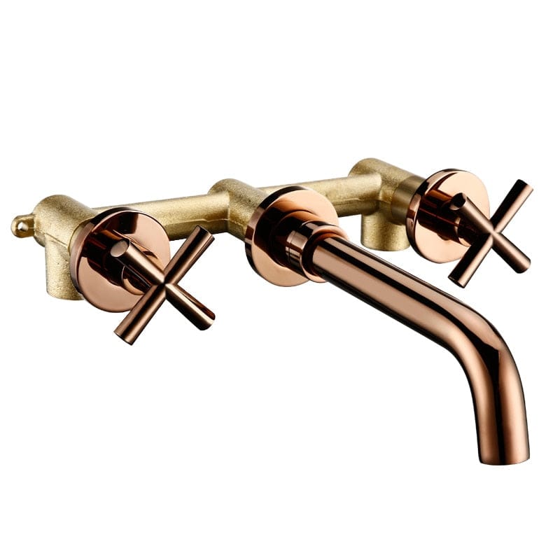 Taps Top Fashion New Arrival Wall Sink Basin Mixer Tap Set Bathroom Spout Faucet With Double Lever In Matt Black/Polished Gold