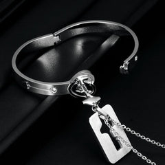 Fashion A Couple Jewelry Sets For Lovers Stainless Steel Love Heart Lock Bracelets Bangles Key Pendant Necklace Couples Set