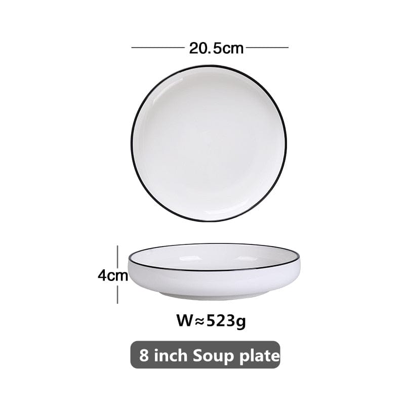 White With Black Edge Dinner Plate Ceramic Kitchen Tray Food Dishes Rice Salad Noodles Bowl Soup Kitchen Cook Tool 1pcs Sale - Wowza