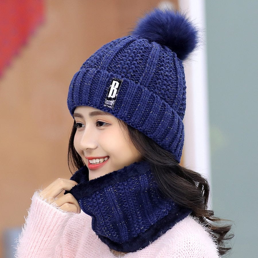 Brand Winter Knitted Beanies Hats Women Thick Warm Skullies Hat Female Knitting Letter Bonnet Beanie Caps Outdoor Riding Sets