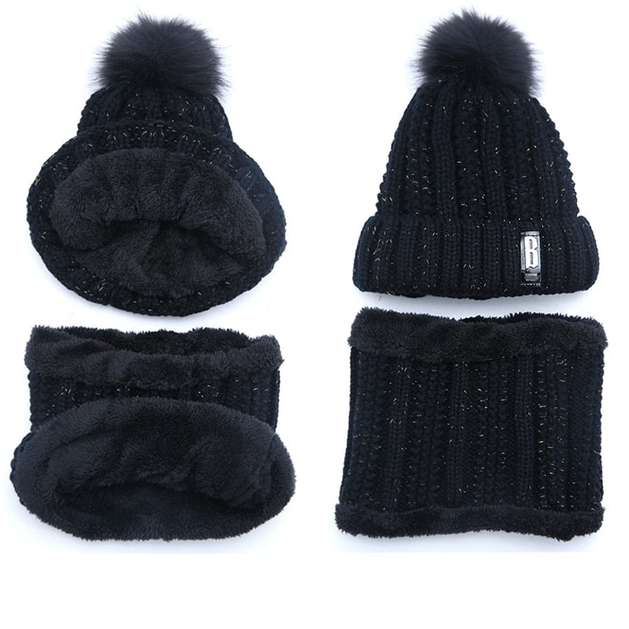 Brand Winter Knitted Beanies Hats Women Thick Warm Skullies Hat Female Knitting Letter Bonnet Beanie Caps Outdoor Riding Sets