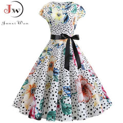 2022 Women Summer Dress Vintage Floral Print Rockabilly Dress Robe Femme Sundress Vestidos Polka Dot Party Dress