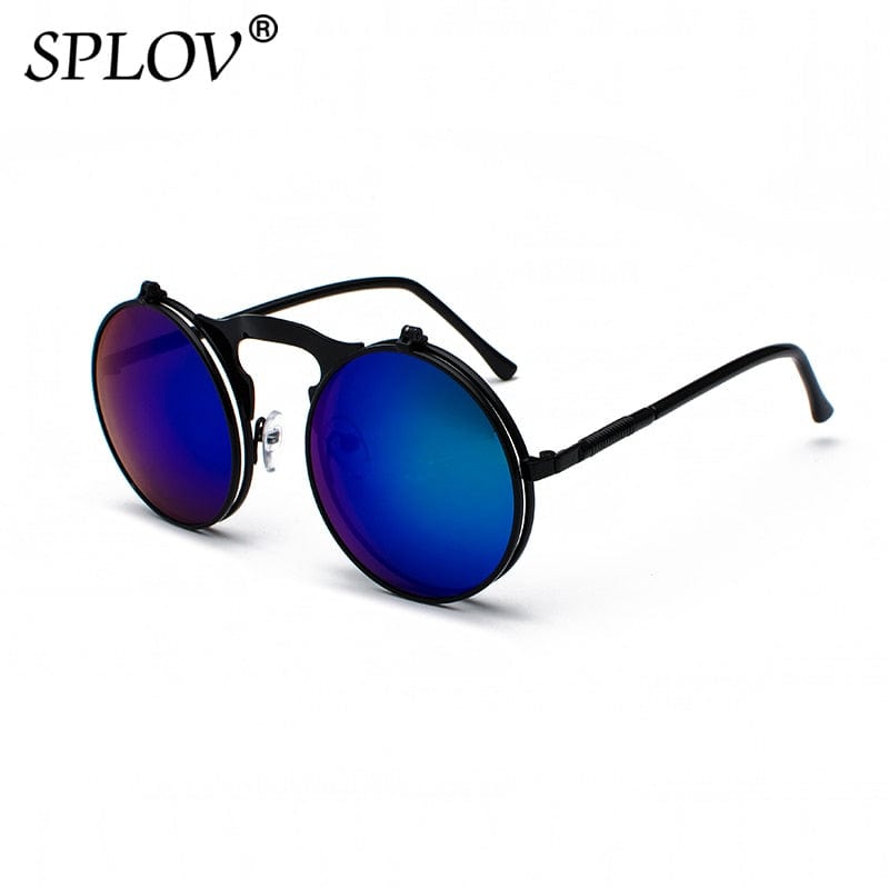 SPLOV Vintage Steampunk Flip Sunglasses Retro Round Metal Frame Sun Glasses for Men Women Brand Designer Circle Glasses Oculos