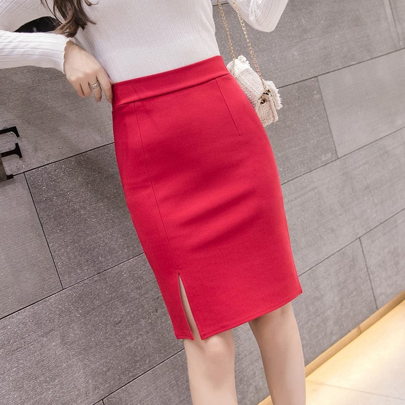 2023 New Fashion Women Office Formal Pencil Skirt Spring Summer Elegant Slim Front Slit Midi Skirt Black/Gray/Red OL Skirts