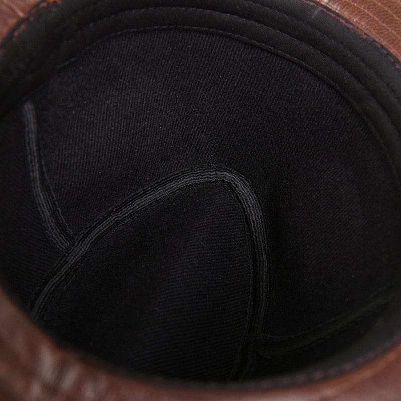 Male 100% Genuine Leather Jazz Hat Adult Fedoras Hat Male Sheepskin Fedoras Cap Men's Wide Brim Leather Cowboy Hat B-7284