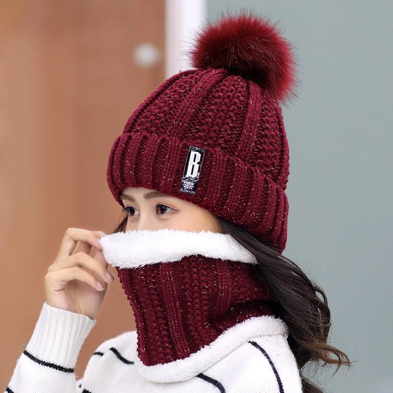 Brand Winter Knitted Beanies Hats Women Thick Warm Skullies Hat Female Knitting Letter Bonnet Beanie Caps Outdoor Riding Sets