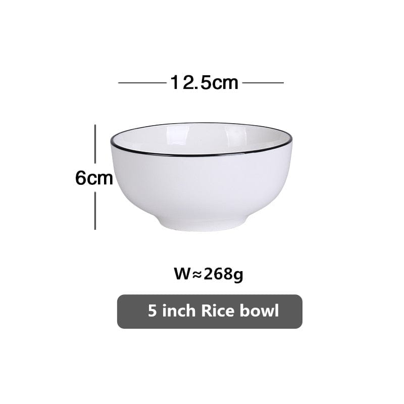 White With Black Edge Dinner Plate Ceramic Kitchen Tray Food Dishes Rice Salad Noodles Bowl Soup Kitchen Cook Tool 1pcs Sale - Wowza