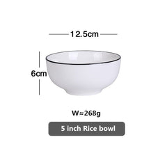 White With Black Edge Dinner Plate Ceramic Kitchen Tray Food Dishes Rice Salad Noodles Bowl Soup Kitchen Cook Tool 1pcs Sale - Wowza