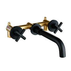 Taps Top Fashion New Arrival Wall Sink Basin Mixer Tap Set Bathroom Spout Faucet With Double Lever In Matt Black/Polished Gold