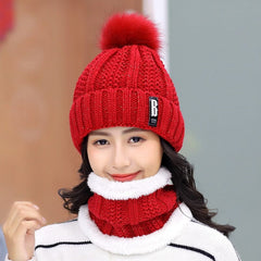 Brand Winter Knitted Beanies Hats Women Thick Warm Skullies Hat Female Knitting Letter Bonnet Beanie Caps Outdoor Riding Sets