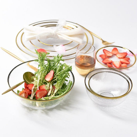 Nordic Glod Charger Glass Dinner Dish Plate Salad Soup Fruit Bowl Dessert Bead Wedding Plate Decorative Tableware - Wowza