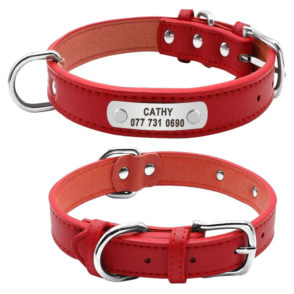 Large Durable Personalized Dog Collar PU Leather Padded Pet ID Collars Customized for Small Medium Large Dogs Cat 4 Size - Wowza