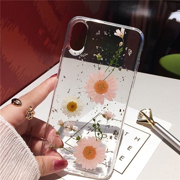 Qianliyao Dried Flower Silver foil Phone Cases For iPhone 14 13 12 11 Pro Max XS Max XR X 6 6s 7 8 Plus SE Soft Silicone Cover
