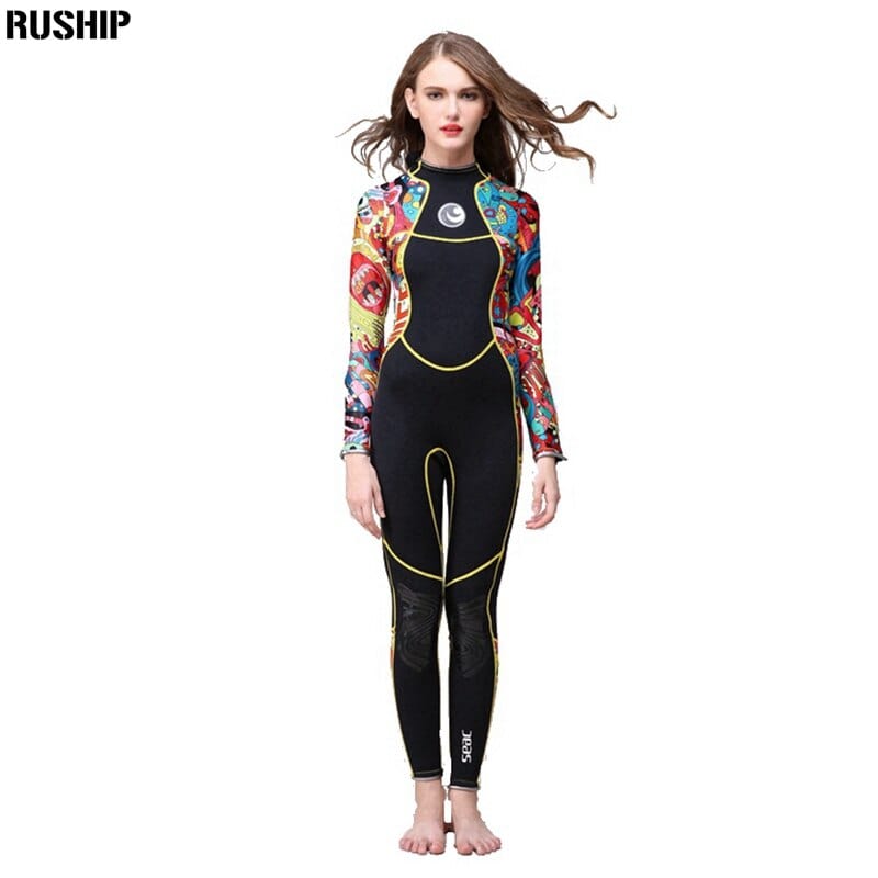 Hisea Women 3 MM SCR Neoprene Wetsuit High Elasticity Color Stitching Surf Diving Suit Equipment Jellyfish Clothing Long Sleeved