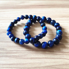 Blue Tiger Eye Beads Strand Bracelets Natural Stone Round Beads Elasticity Rope Men Women Bracelet Fashion Jewelry Accessories