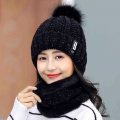 Brand Winter Knitted Beanies Hats Women Thick Warm Skullies Hat Female Knitting Letter Bonnet Beanie Caps Outdoor Riding Sets