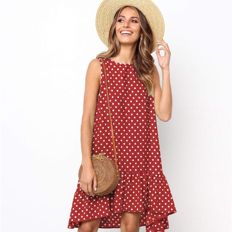 Lossky Women Summer Dress Polka Dot Chiffon Sleeveless Beach Mini Casual Yellow Sundress 2022 Fashion Dress For Women