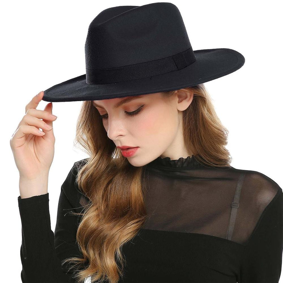 WELROG Black Red Fedora Hats For Women Imitation Wool Fedoras Panama Felt Hat Winter Men Jazz Hats Trilby Chapeau Femme Caps