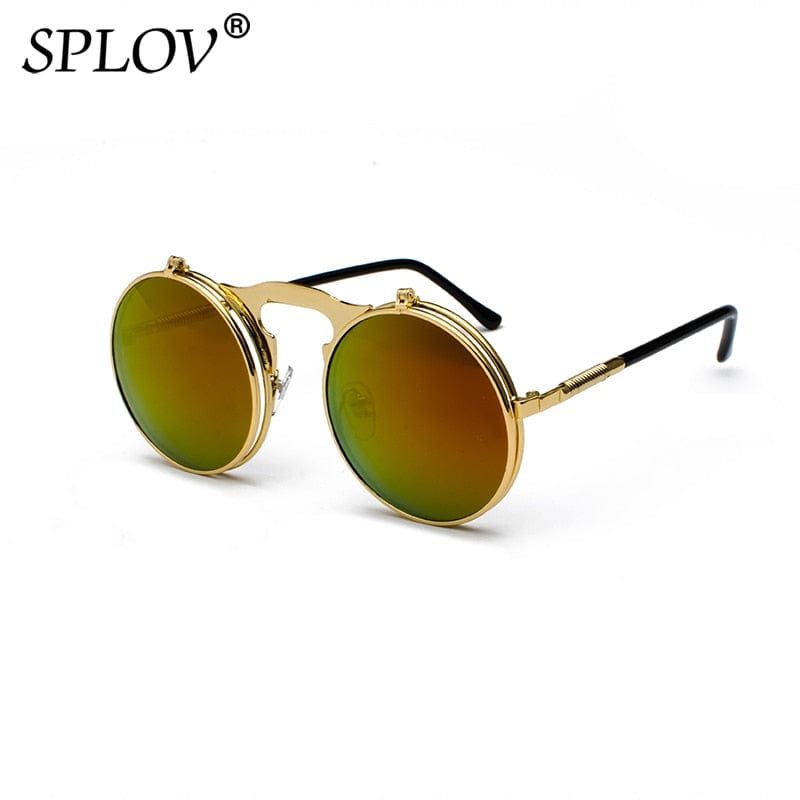 SPLOV Vintage Steampunk Flip Sunglasses Retro Round Metal Frame Sun Glasses for Men Women Brand Designer Circle Glasses Oculos