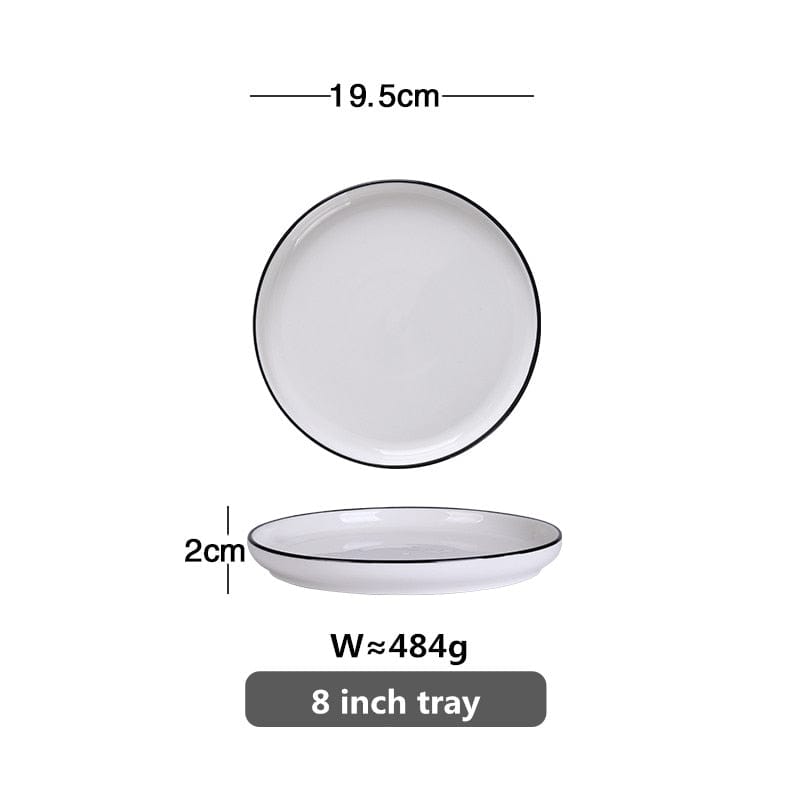 White With Black Edge Dinner Plate Ceramic Kitchen Tray Food Dishes Rice Salad Noodles Bowl Soup Kitchen Cook Tool 1pcs Sale - Wowza