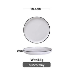 White With Black Edge Dinner Plate Ceramic Kitchen Tray Food Dishes Rice Salad Noodles Bowl Soup Kitchen Cook Tool 1pcs Sale - Wowza