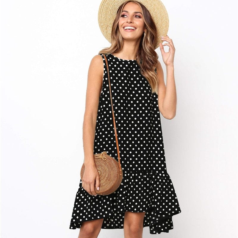 Lossky Women Summer Dress Polka Dot Chiffon Sleeveless Beach Mini Casual Yellow Sundress 2022 Fashion Dress For Women