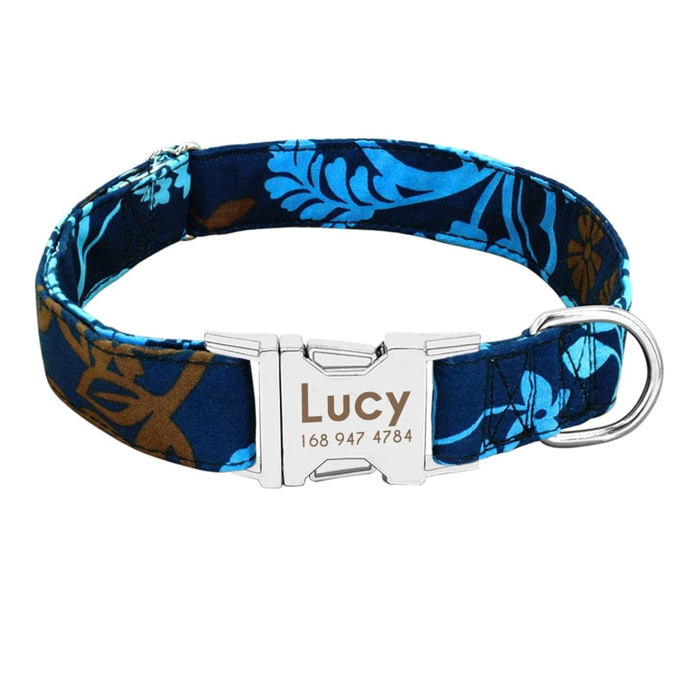 Dog Collar Personalized Nylon Dog Collar and Leash Pet Nameplate ID Collars Printed Puppy Leash For Small Medium Large Dogs Pug - Wowza
