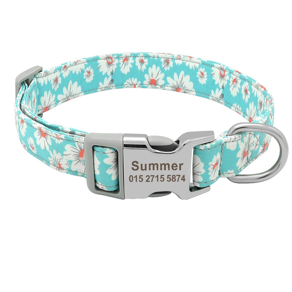 Customized Printed Pet Collar Nylon Dog Collar Personalized Free Engraved Puppy ID Name Collar for Small Medium Large Dogs Pug - Wowza