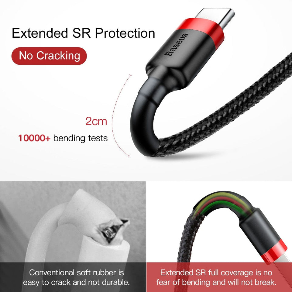 Baseus USB Type C Cable Fast Charging Charger USBC TypeC Wire Cord For Samsung S22 S10 Xiaomi POCO Huawei USB C Data Cable 3m