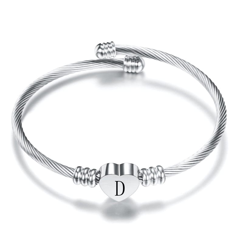 Fashion Heart Charm Bangle With Initial Alphabet Letter Engrave High Quality Women Jewelry Cuff Bangles For Party Gift