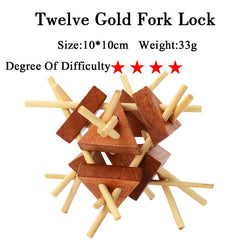 IQ Brain Teaser Kong Ming Lock Lu Ban Lock 3D Wooden Interlocking Burr Puzzles Game Toy For Adults Kids