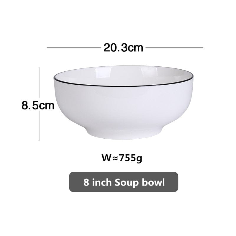 White With Black Edge Dinner Plate Ceramic Kitchen Tray Food Dishes Rice Salad Noodles Bowl Soup Kitchen Cook Tool 1pcs Sale - Wowza