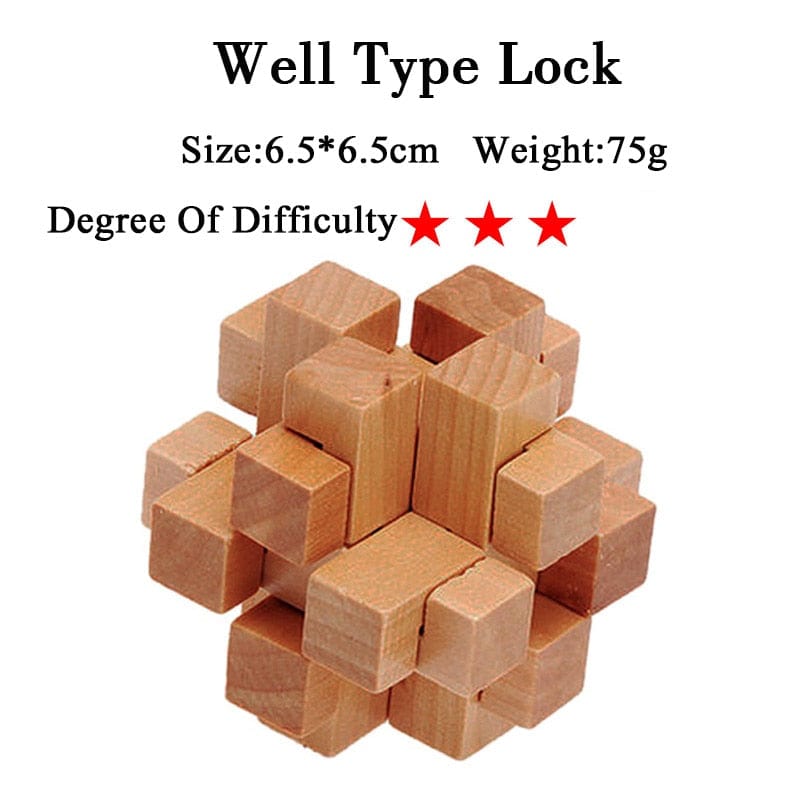 IQ Brain Teaser Kong Ming Lock Lu Ban Lock 3D Wooden Interlocking Burr Puzzles Game Toy For Adults Kids