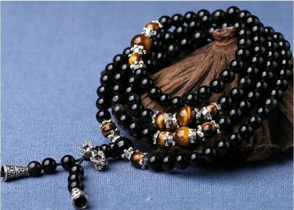 6mm Obsidian Beaded bracelets Buddhist Buddha Meditation 108 Prayer Beads Mala Bracelet