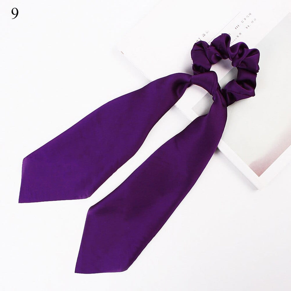 DIY Solid/Floral Print Bow Satin Long Ribbon Ponytail Scarf Hair Tie Scrunchies Women Girls Elastic Hair Bands Hair Accessories