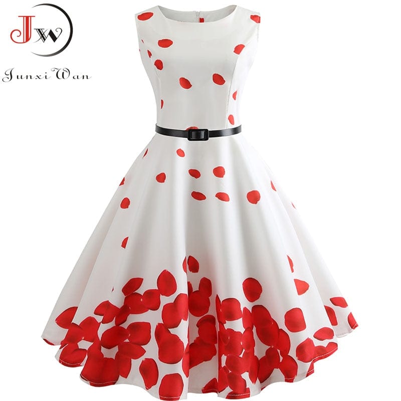 Summer Womens Dresses  Casual Floral Retro Vintage 50s 60s Robe Rockabilly Swing Pinup Vestidos Valentines Day Party Dress
