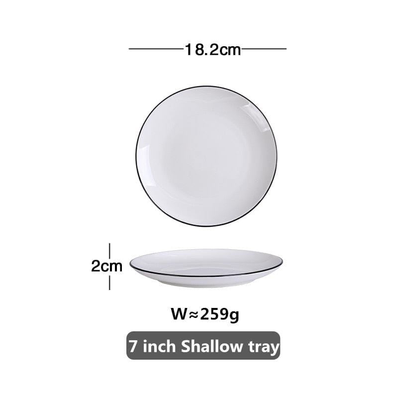 White With Black Edge Dinner Plate Ceramic Kitchen Tray Food Dishes Rice Salad Noodles Bowl Soup Kitchen Cook Tool 1pcs Sale - Wowza