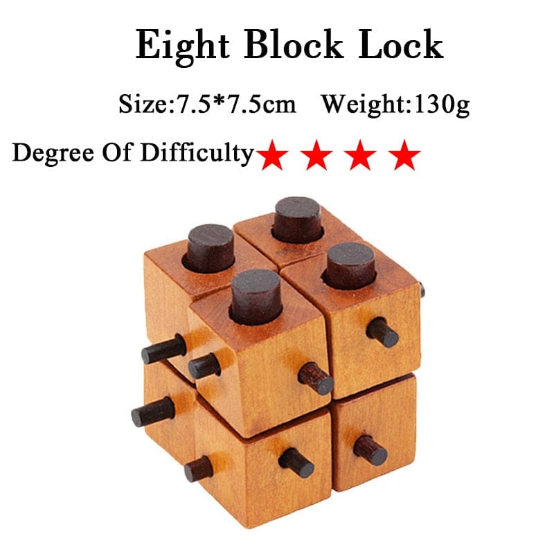 IQ Brain Teaser Kong Ming Lock Lu Ban Lock 3D Wooden Interlocking Burr Puzzles Game Toy For Adults Kids