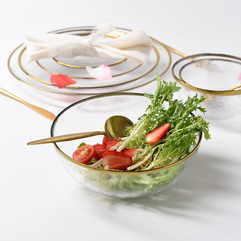 Nordic Glod Charger Glass Dinner Dish Plate Salad Soup Fruit Bowl Dessert Bead Wedding Plate Decorative Tableware - Wowza