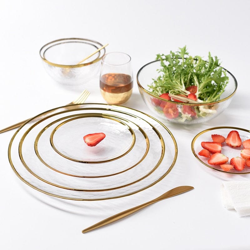 Nordic Glod Charger Glass Dinner Dish Plate Salad Soup Fruit Bowl Dessert Bead Wedding Plate Decorative Tableware - Wowza