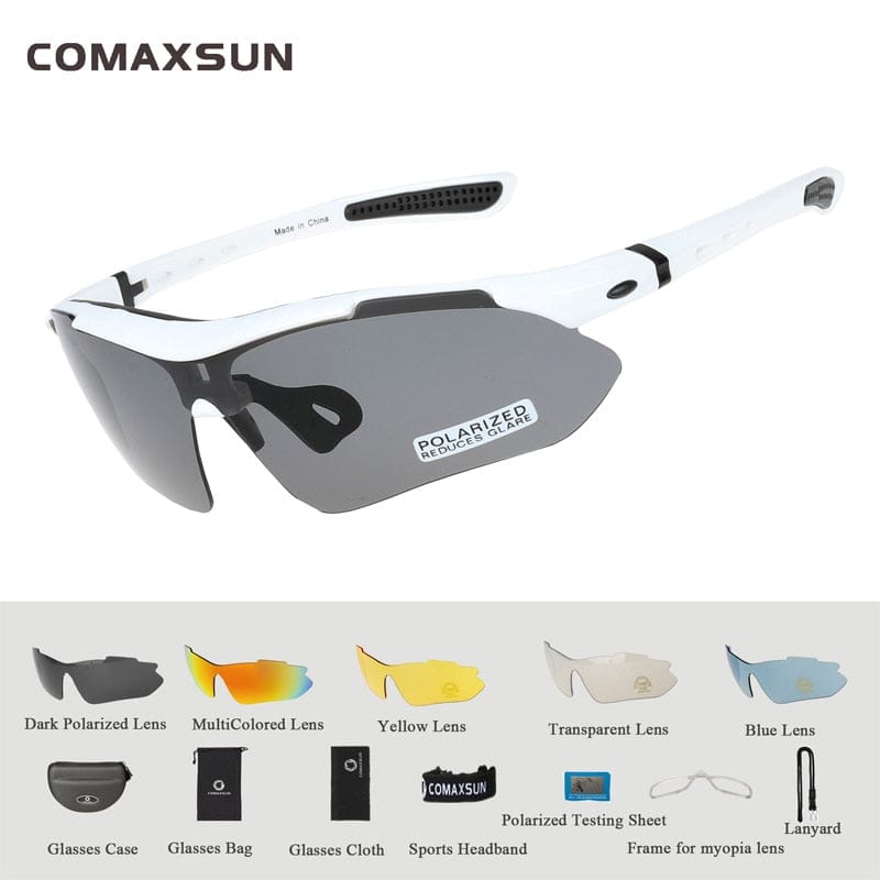 COMAXSUN Professional Polarized Cycling Glasses Bike Goggles Outdoor Sports Bicycle Sunglasses UV 400 With 5 Lens TR90 2 Style