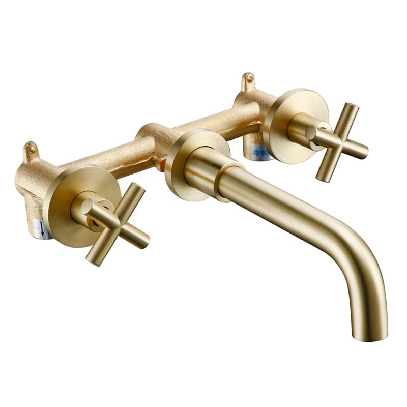 Taps Top Fashion New Arrival Wall Sink Basin Mixer Tap Set Bathroom Spout Faucet With Double Lever In Matt Black/Polished Gold