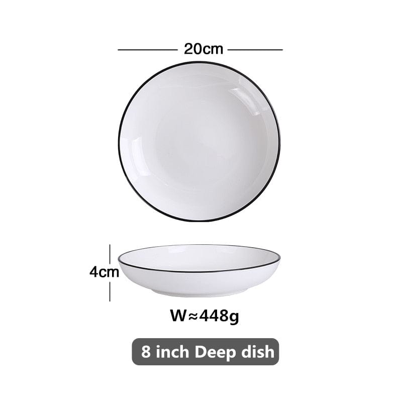 White With Black Edge Dinner Plate Ceramic Kitchen Tray Food Dishes Rice Salad Noodles Bowl Soup Kitchen Cook Tool 1pcs Sale - Wowza