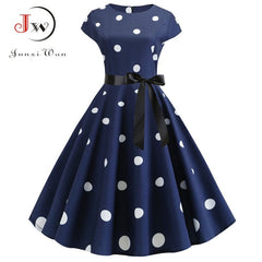 2022 Women Summer Dress Vintage Floral Print Rockabilly Dress Robe Femme Sundress Vestidos Polka Dot Party Dress